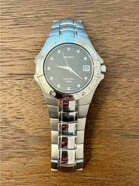 Seiko Coutura Silver Stainless Steel Watch with Black Dial